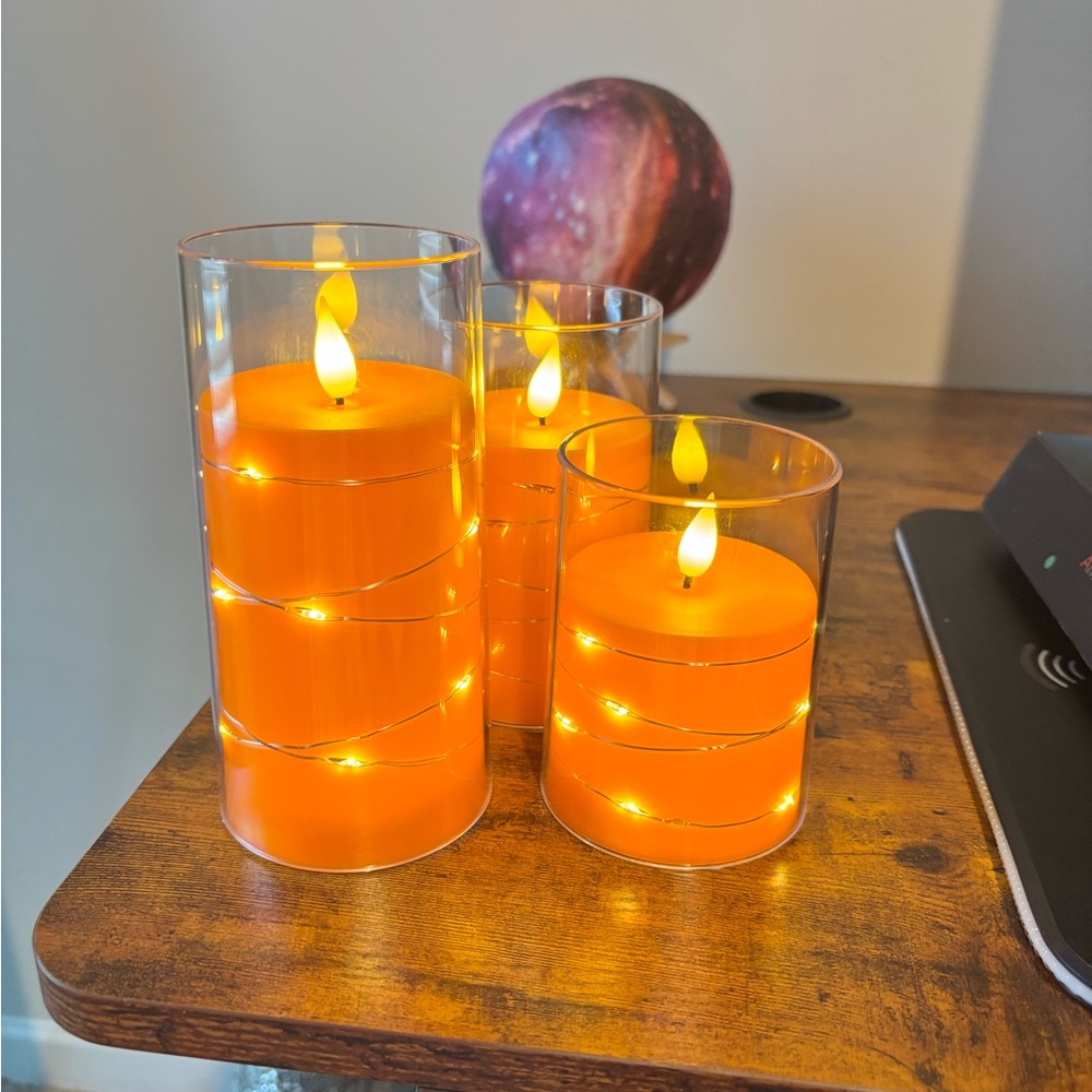 Orange LED Flameless Candle Set